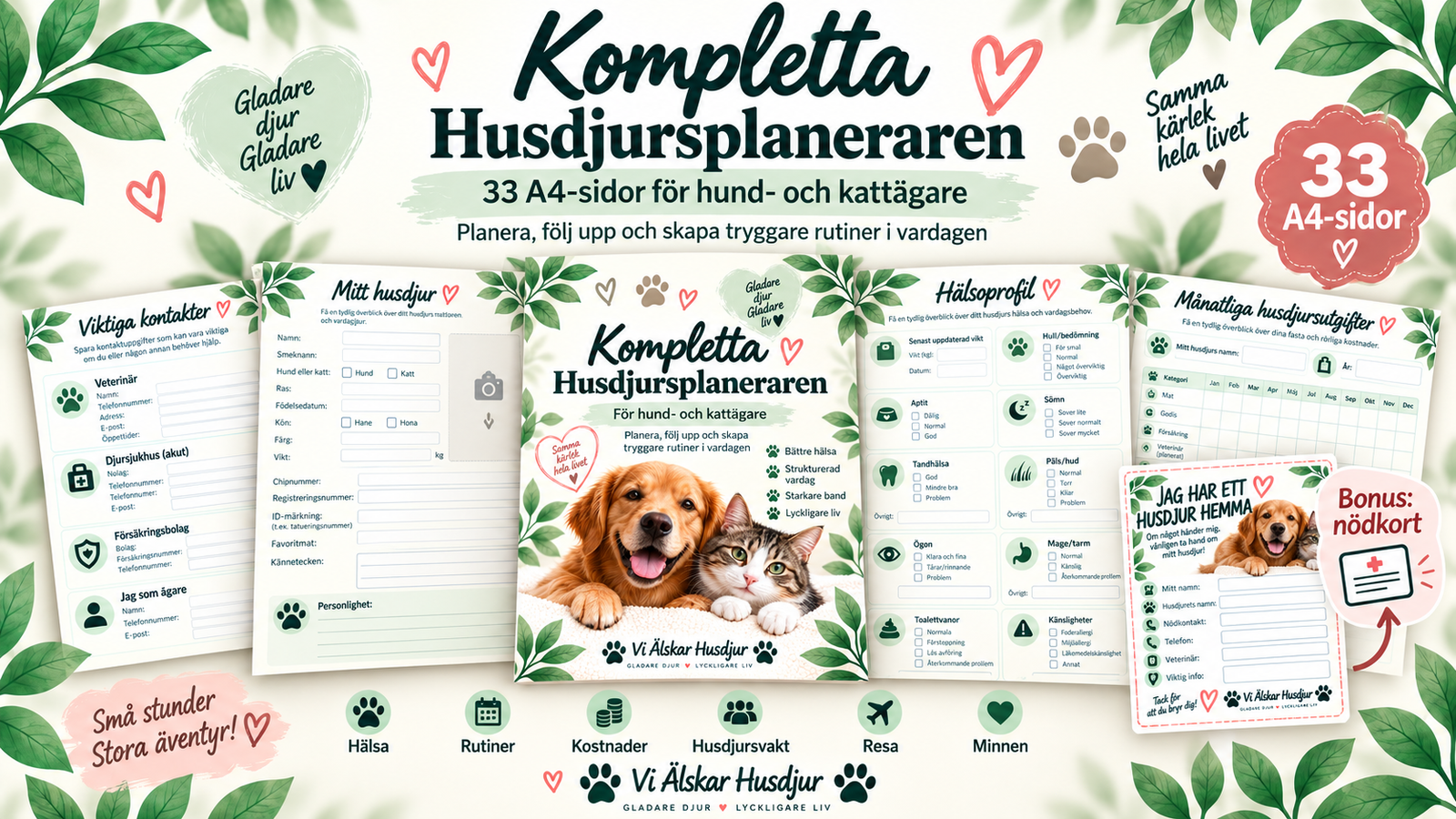 Kompletta Husdjursplaneraren – 33 A4-sidor